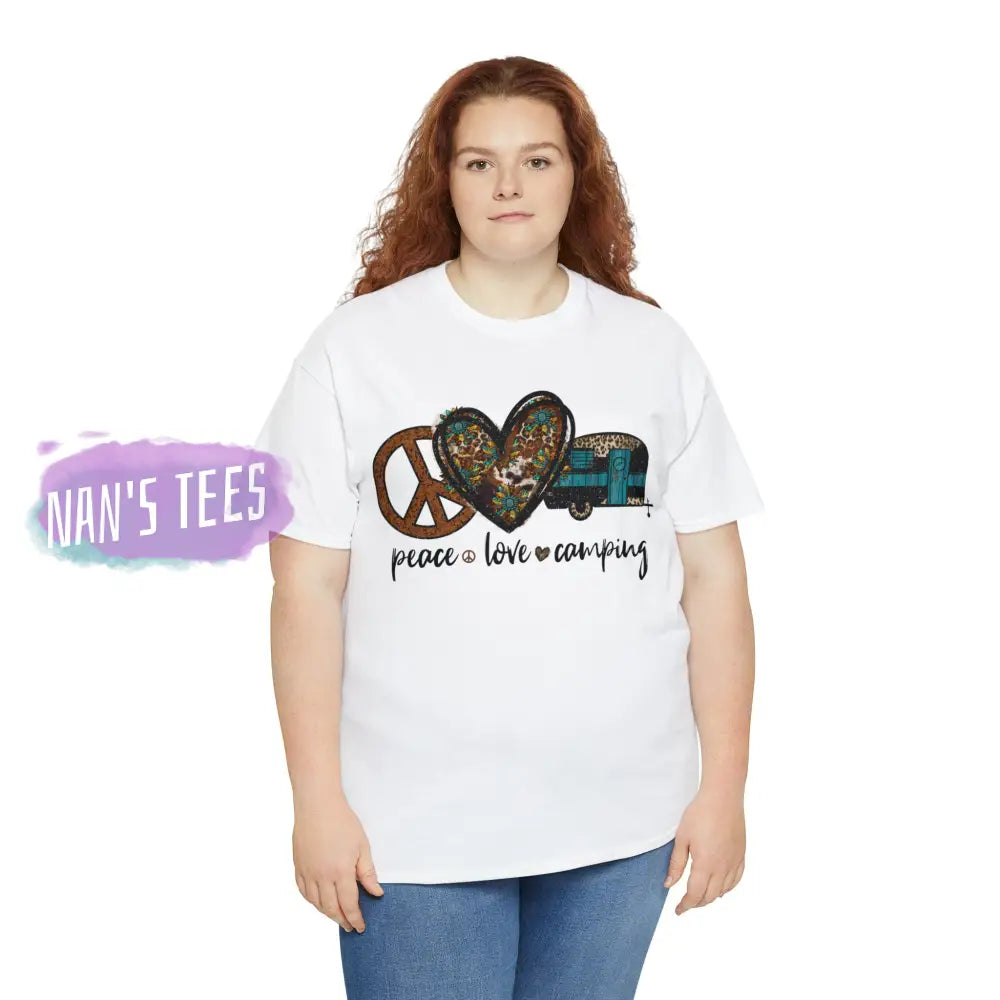 Peace Love Camping Short Sleeve Unisex Heavy Cotton Graphic Tee T-Shirt