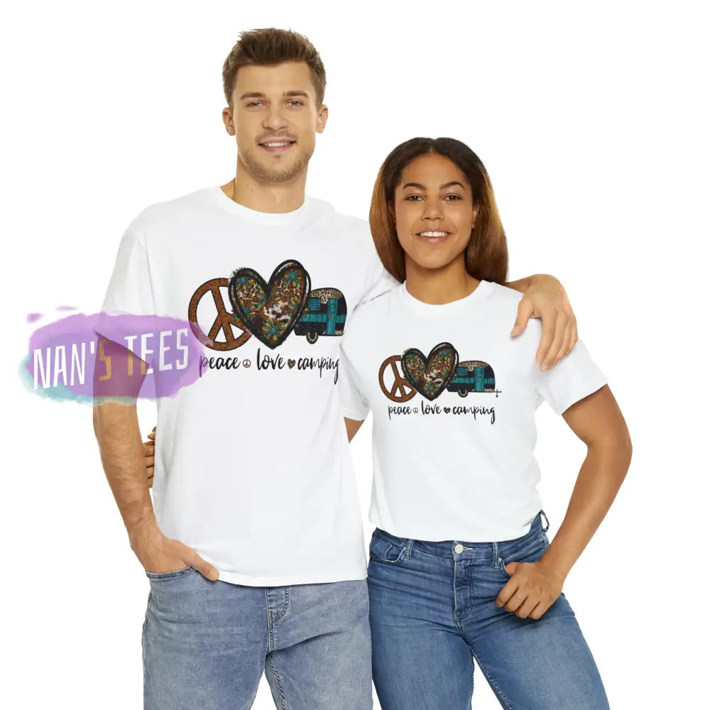 Peace Love Camping Short Sleeve Unisex Heavy Cotton Graphic Tee T-Shirt
