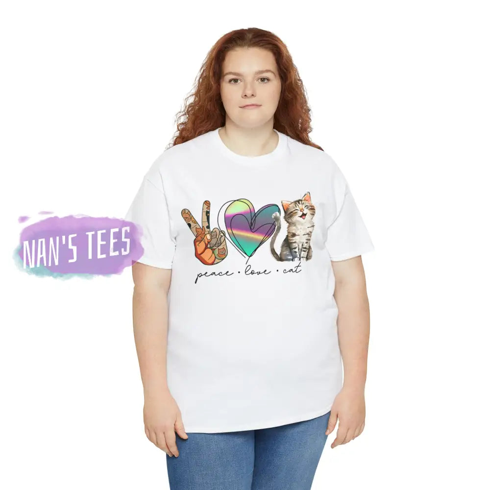 Peace Love Cat Short Sleeve Unisex Heavy Cotton Graphic Tee T-Shirt