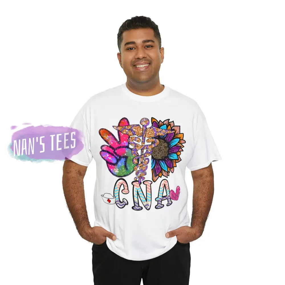 Peace Love Cna Short Sleeve Unisex Heavy Cotton Graphic Tee T-Shirt