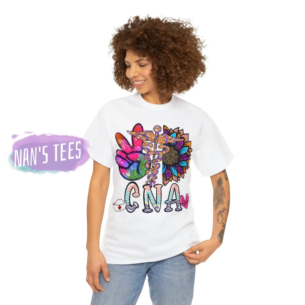 Peace Love Cna Short Sleeve Unisex Heavy Cotton Graphic Tee T-Shirt