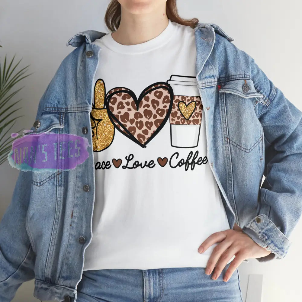 Peace Love Coffee Short Sleeve Unisex Heavy Cotton Graphic Tee T-Shirt