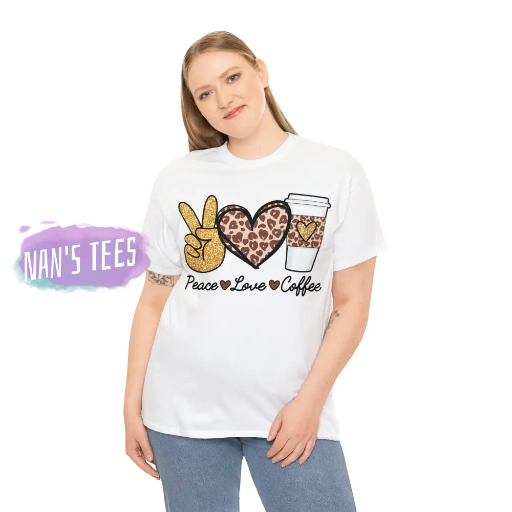Peace Love Coffee Short Sleeve Unisex Heavy Cotton Graphic Tee T-Shirt