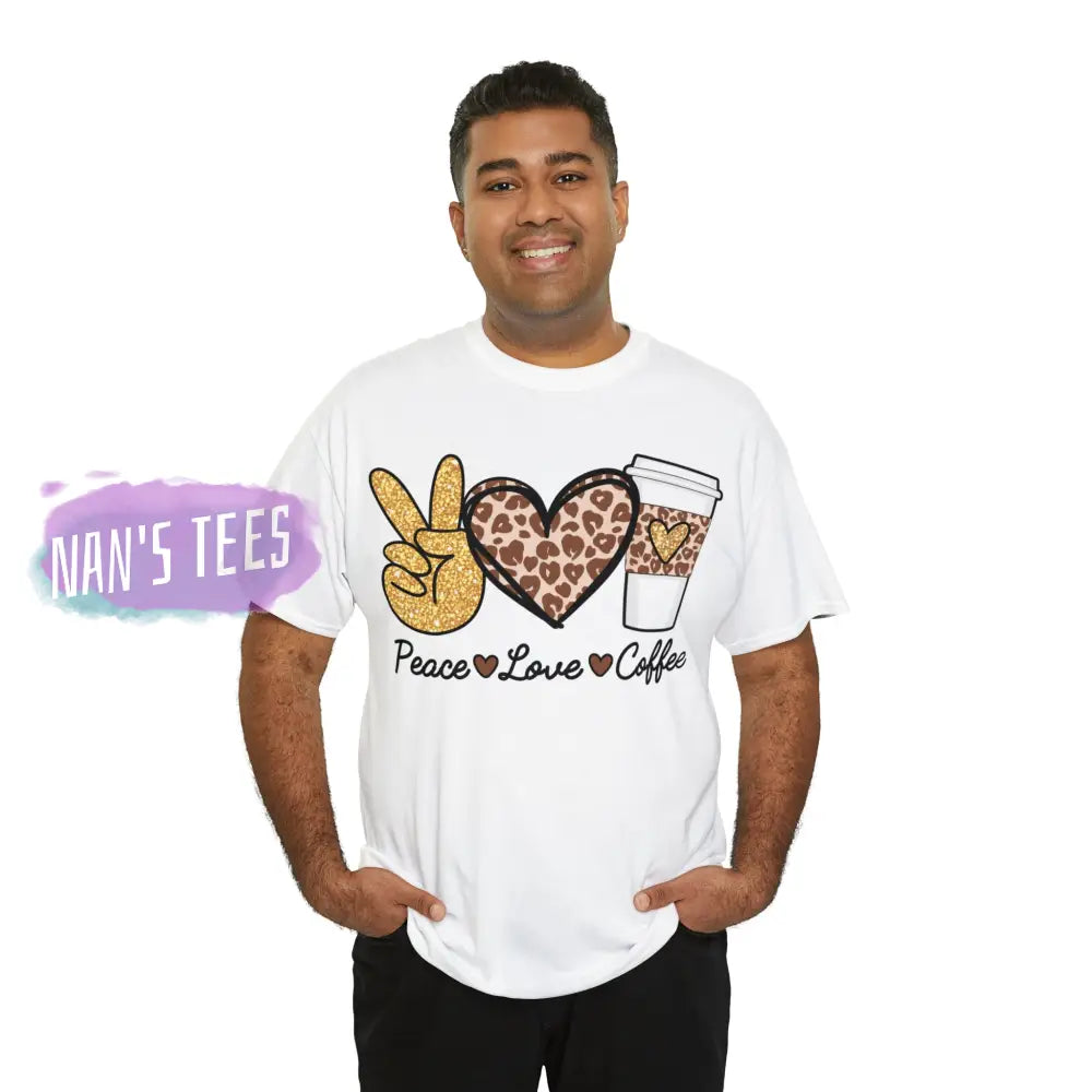 Peace Love Coffee Short Sleeve Unisex Heavy Cotton Graphic Tee T-Shirt
