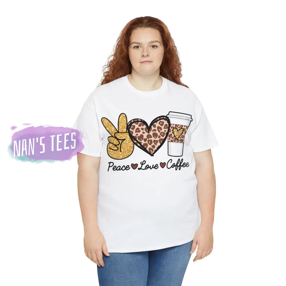 Peace Love Coffee Short Sleeve Unisex Heavy Cotton Graphic Tee T-Shirt