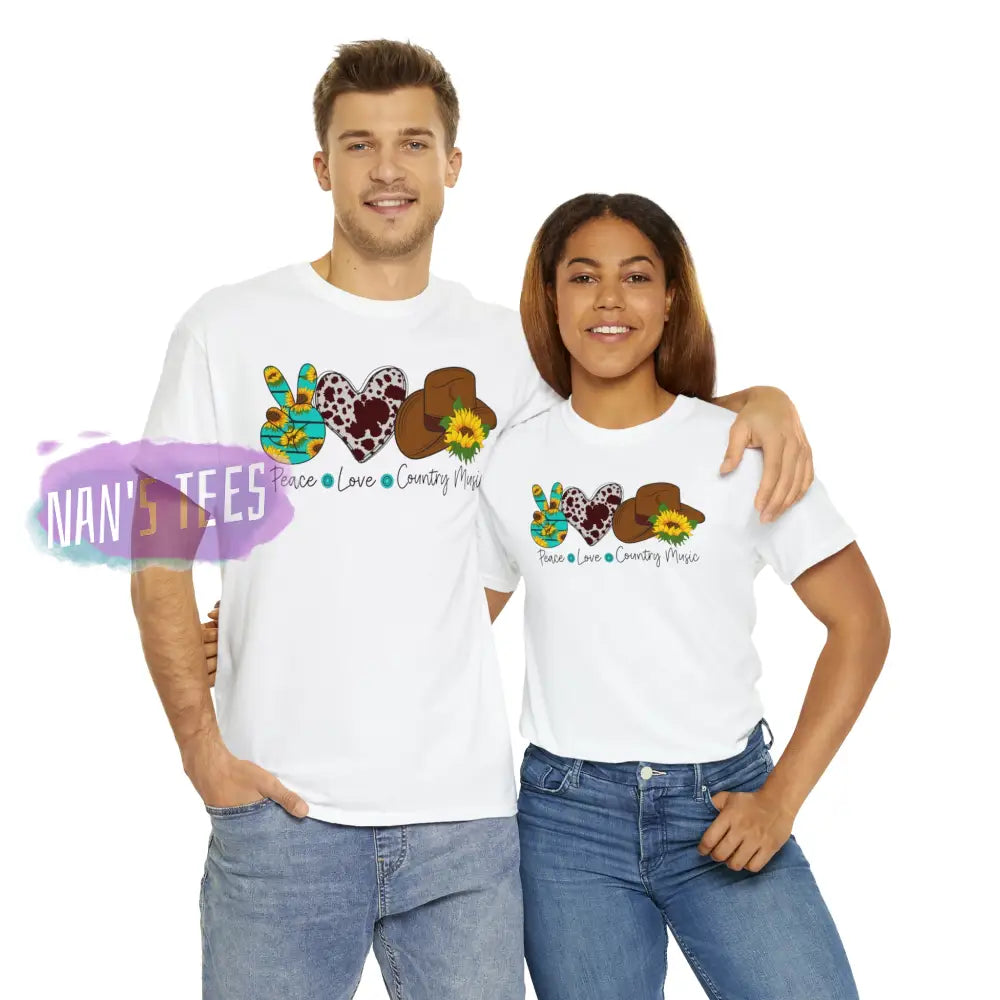 Peace Love Country Music Short Sleeve Unisex Heavy Cotton Graphic Tee T-Shirt
