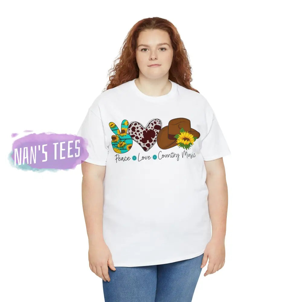Peace Love Country Music Short Sleeve Unisex Heavy Cotton Graphic Tee T-Shirt