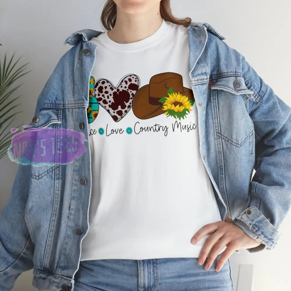 Peace Love Country Music Short Sleeve Unisex Heavy Cotton Graphic Tee T-Shirt