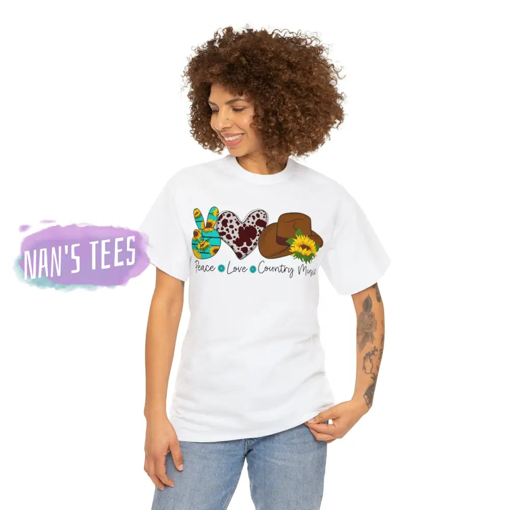 Peace Love Country Music Short Sleeve Unisex Heavy Cotton Graphic Tee T-Shirt