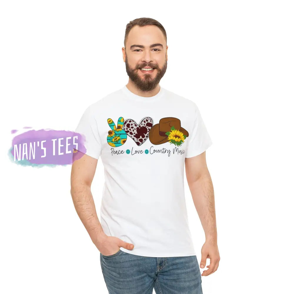 Peace Love Country Music Short Sleeve Unisex Heavy Cotton Graphic Tee T-Shirt