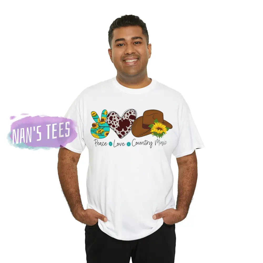 Peace Love Country Music Short Sleeve Unisex Heavy Cotton Graphic Tee T-Shirt