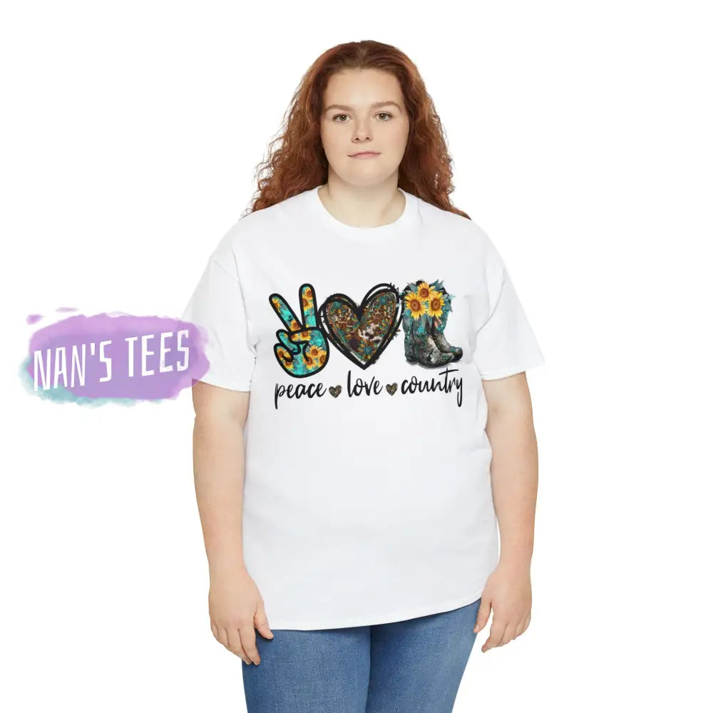 Peace Love Country Short Sleeve Unisex Heavy Cotton Graphic Tee T-Shirt