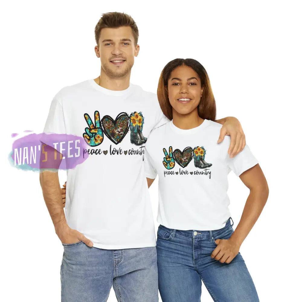 Peace Love Country Short Sleeve Unisex Heavy Cotton Graphic Tee T-Shirt