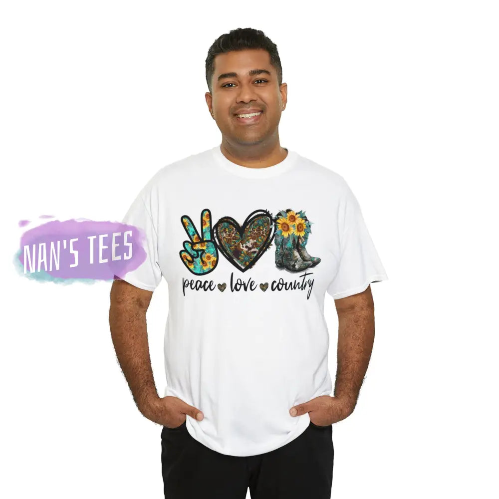 Peace Love Country Short Sleeve Unisex Heavy Cotton Graphic Tee T-Shirt