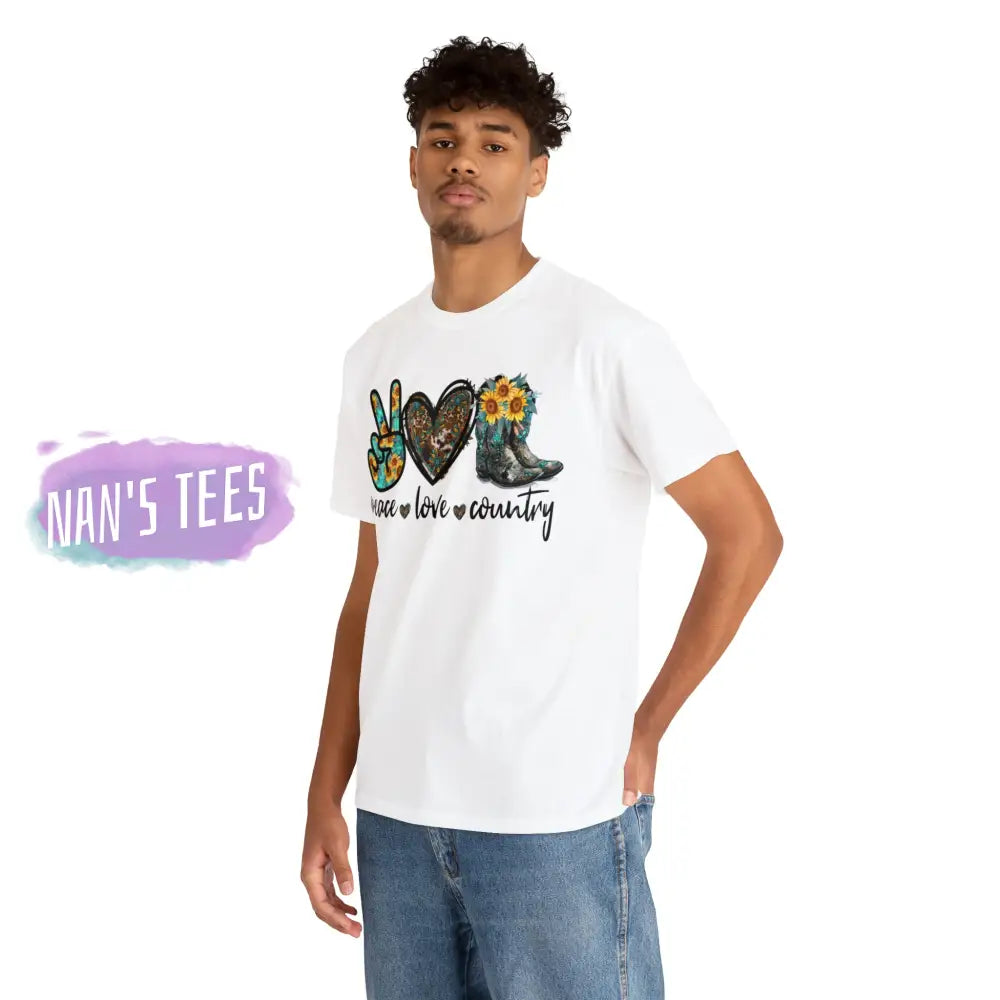 Peace Love Country Short Sleeve Unisex Heavy Cotton Graphic Tee T-Shirt