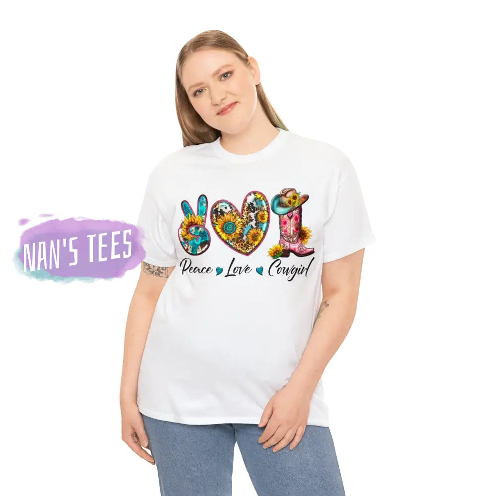 Peace Love Cowgirl Short Sleeve Unisex Heavy Cotton Graphic Tee T-Shirt