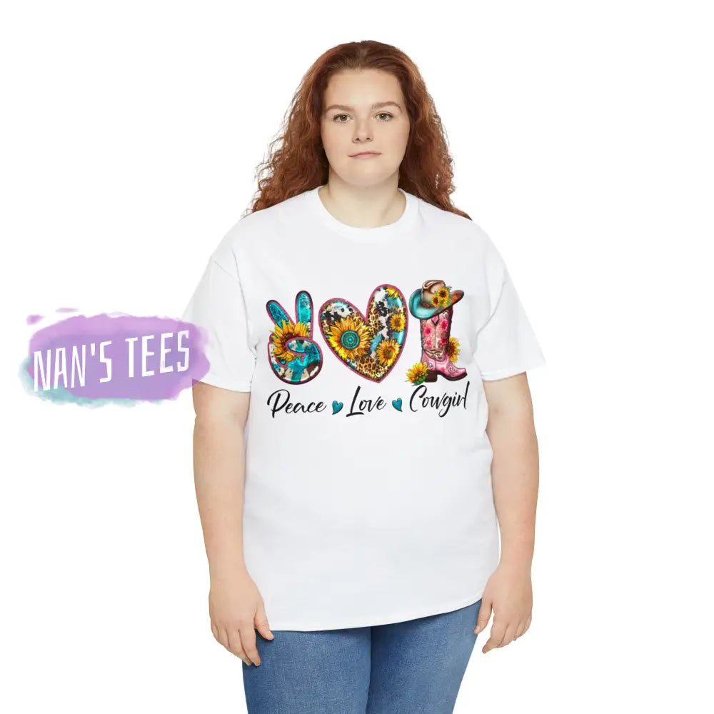 Peace Love Cowgirl Short Sleeve Unisex Heavy Cotton Graphic Tee T-Shirt