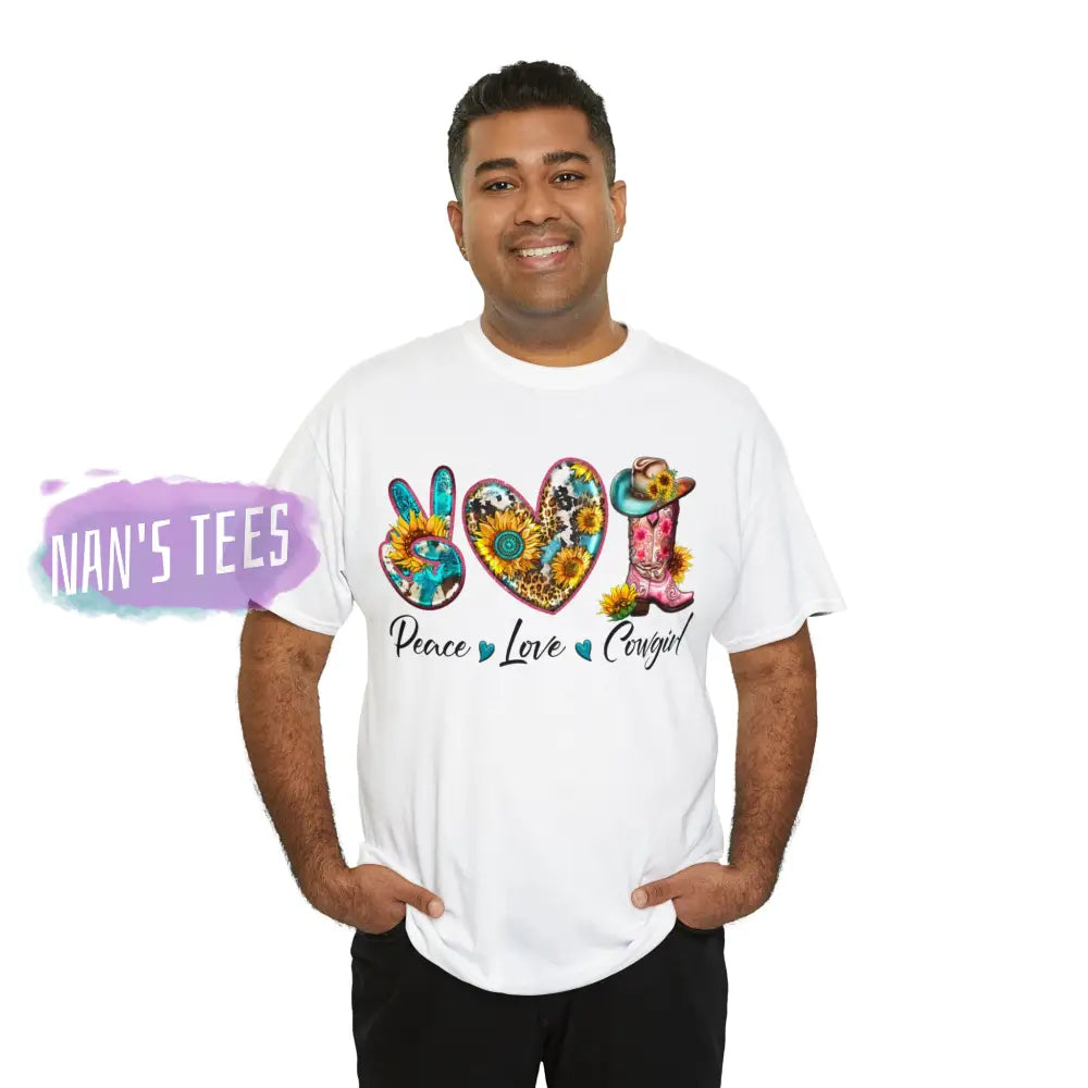 Peace Love Cowgirl Short Sleeve Unisex Heavy Cotton Graphic Tee T-Shirt