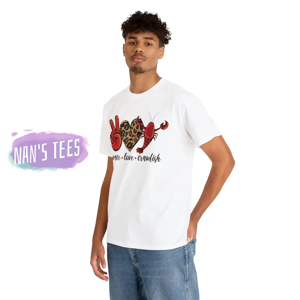 Peace Love Crawfish Short Sleeve Unisex Heavy Cotton Graphic Tee T-Shirt