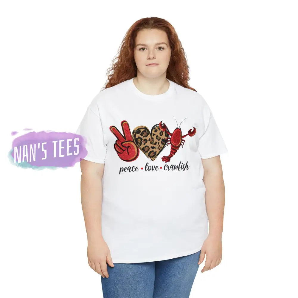 Peace Love Crawfish Short Sleeve Unisex Heavy Cotton Graphic Tee T-Shirt