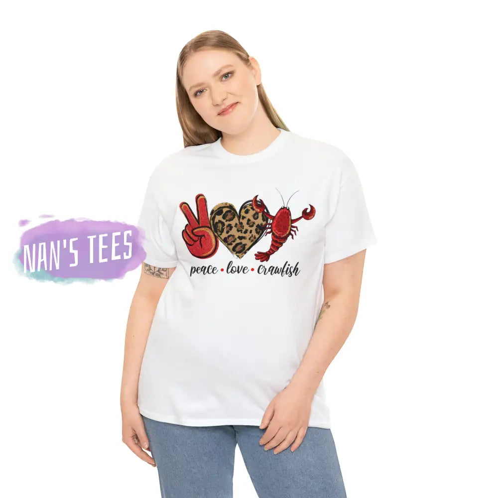 Peace Love Crawfish Short Sleeve Unisex Heavy Cotton Graphic Tee T-Shirt