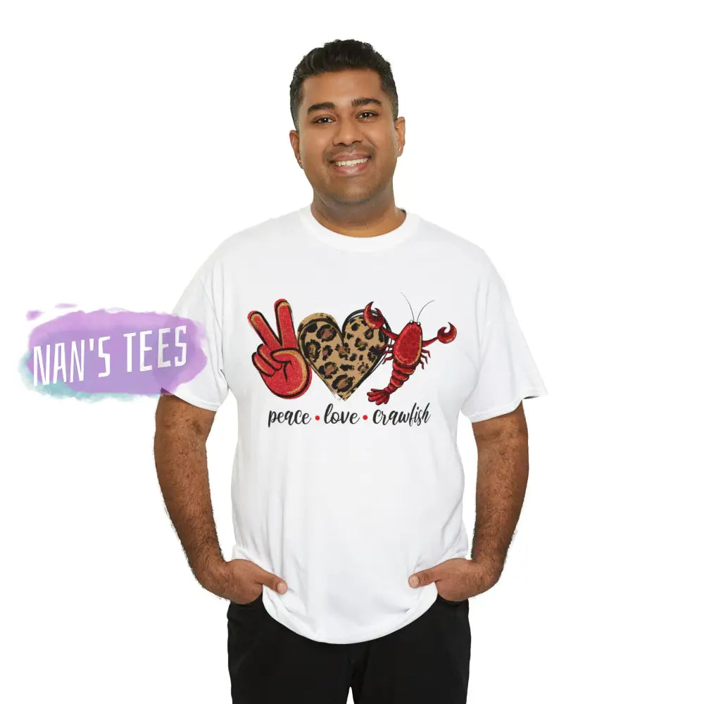 Peace Love Crawfish Short Sleeve Unisex Heavy Cotton Graphic Tee T-Shirt