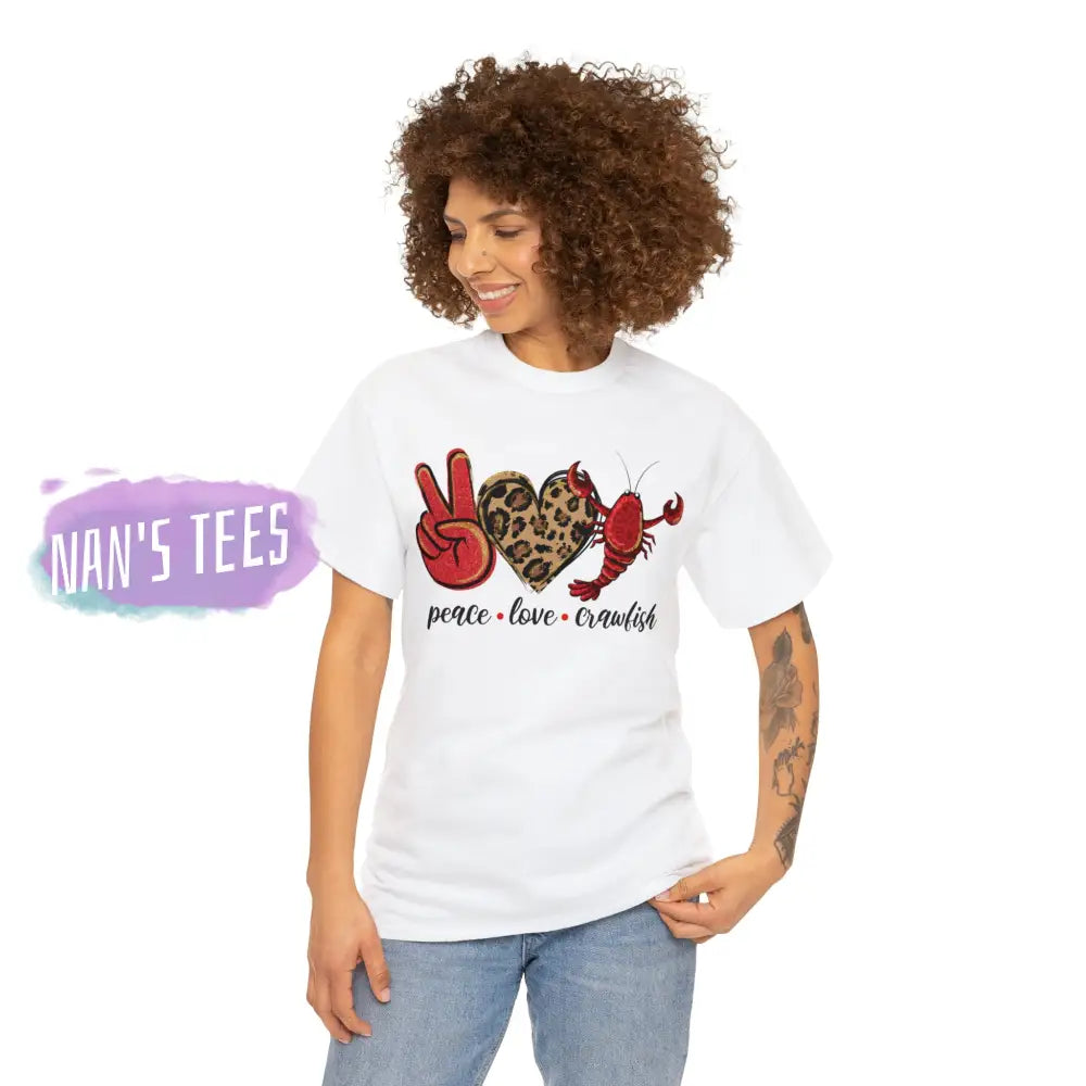 Peace Love Crawfish Short Sleeve Unisex Heavy Cotton Graphic Tee T-Shirt