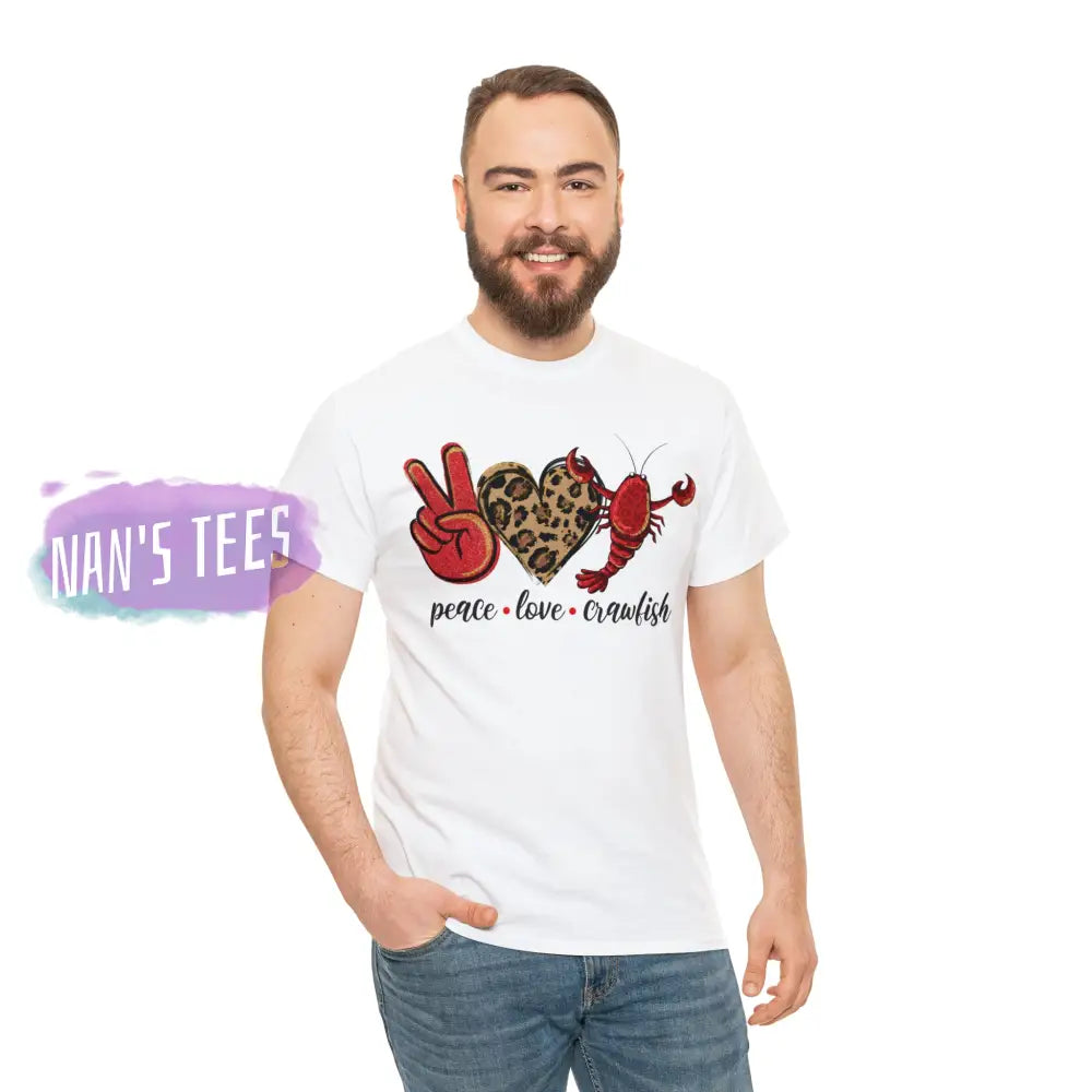 Peace Love Crawfish Short Sleeve Unisex Heavy Cotton Graphic Tee T-Shirt
