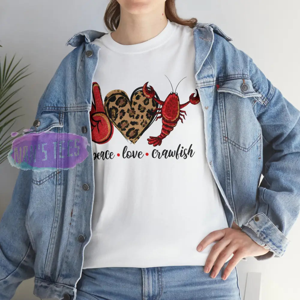 Peace Love Crawfish Short Sleeve Unisex Heavy Cotton Graphic Tee T-Shirt