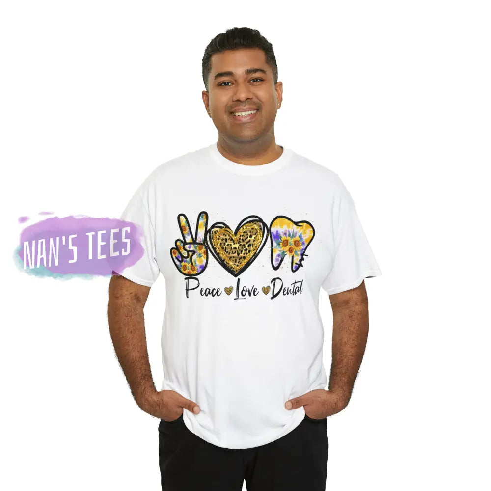 Peace Love Dental Short Sleeve Unisex Heavy Cotton Graphic Tee T-Shirt