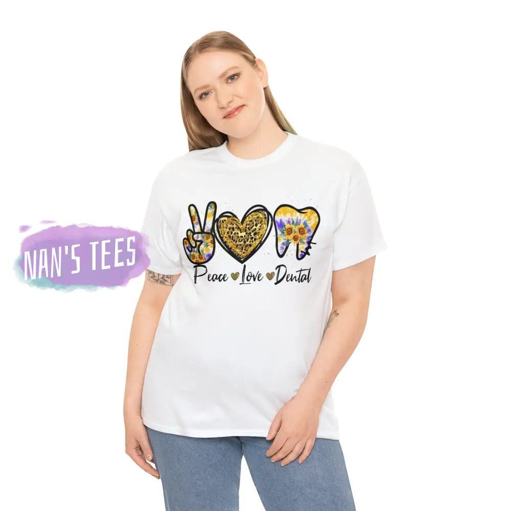 Peace Love Dental Short Sleeve Unisex Heavy Cotton Graphic Tee T-Shirt