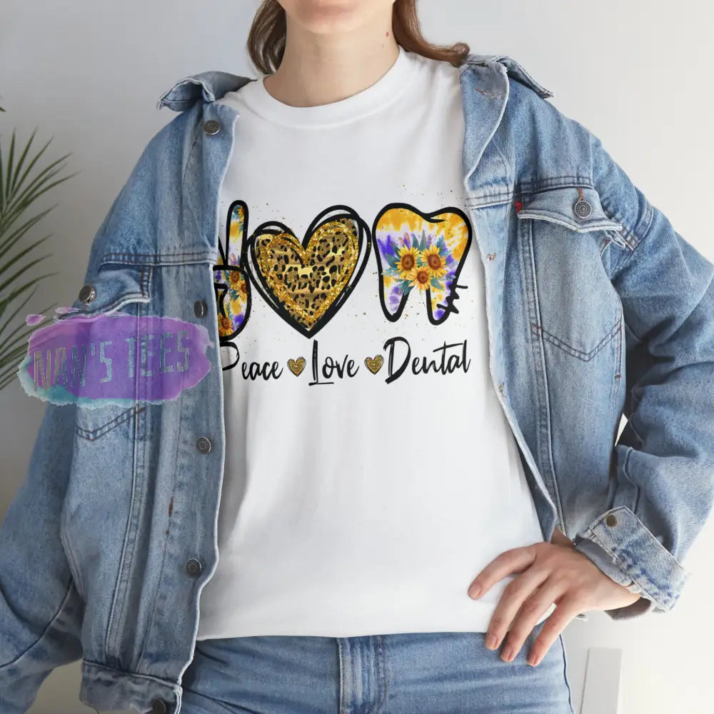 Peace Love Dental Short Sleeve Unisex Heavy Cotton Graphic Tee T-Shirt