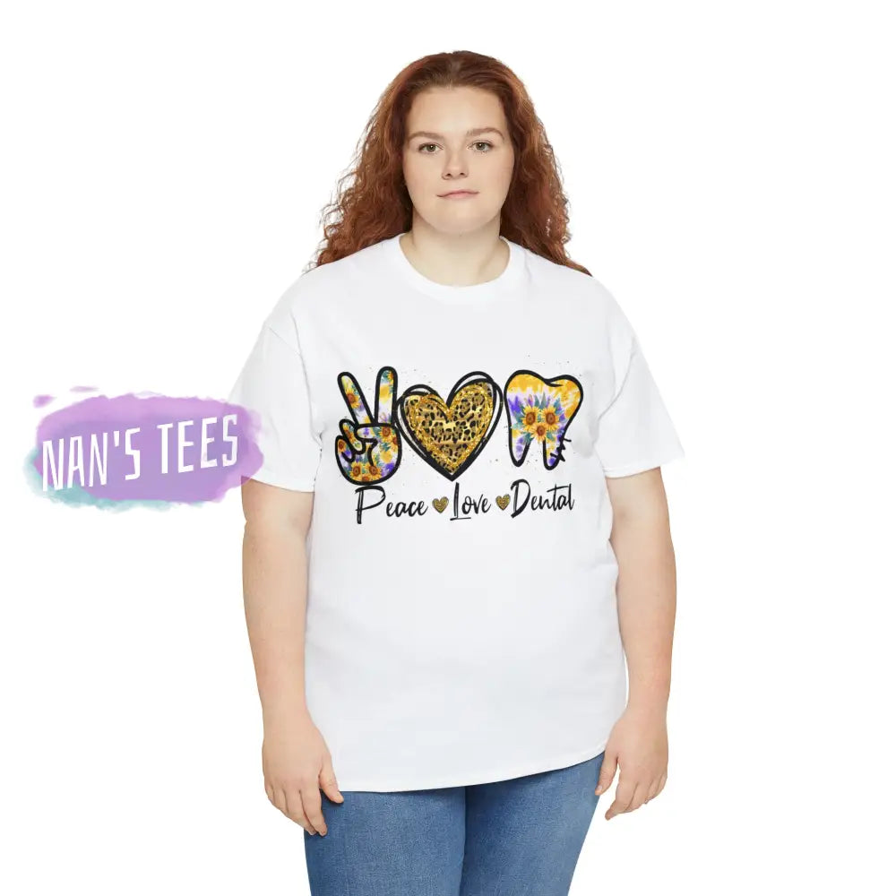 Peace Love Dental Short Sleeve Unisex Heavy Cotton Graphic Tee T-Shirt
