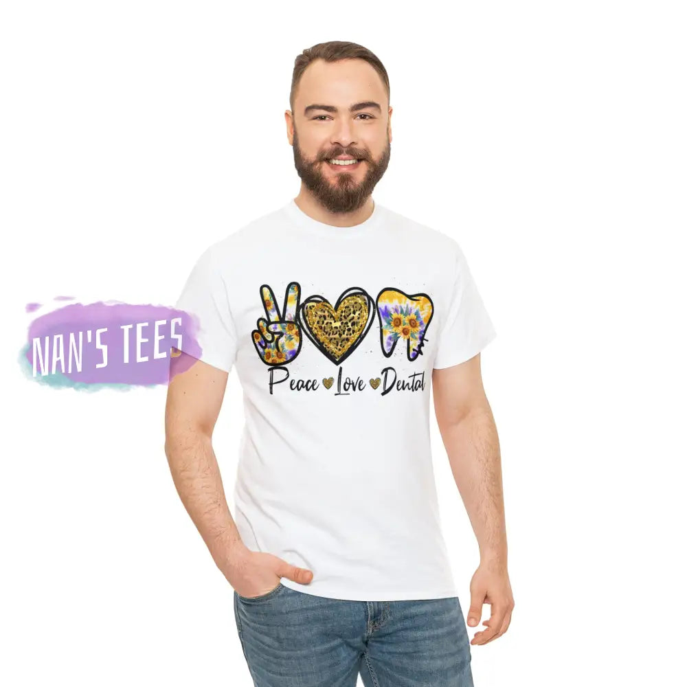 Peace Love Dental Short Sleeve Unisex Heavy Cotton Graphic Tee T-Shirt