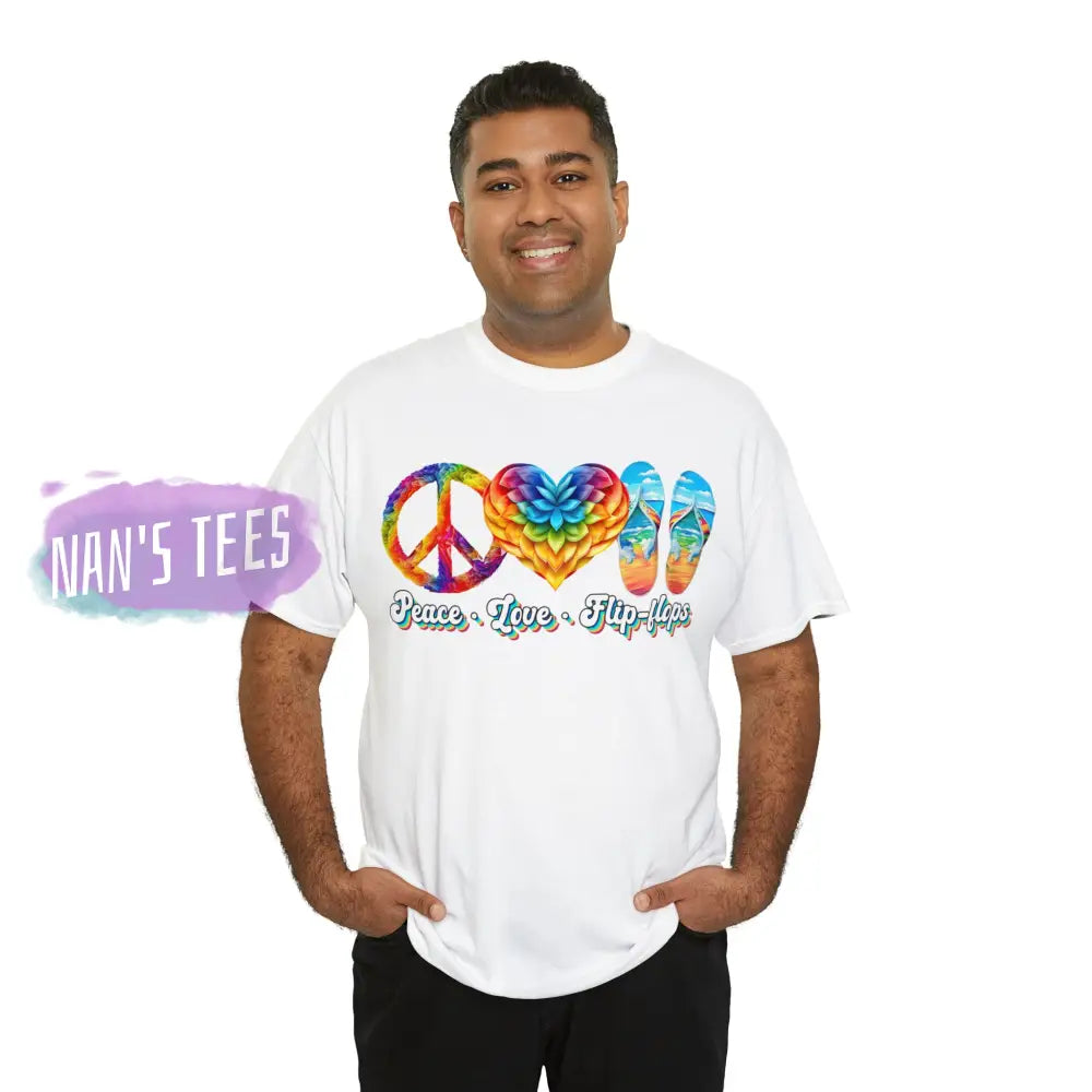 Peace Love Flip Flops Short Sleeve Unisex Heavy Cotton Graphic Tee T-Shirt