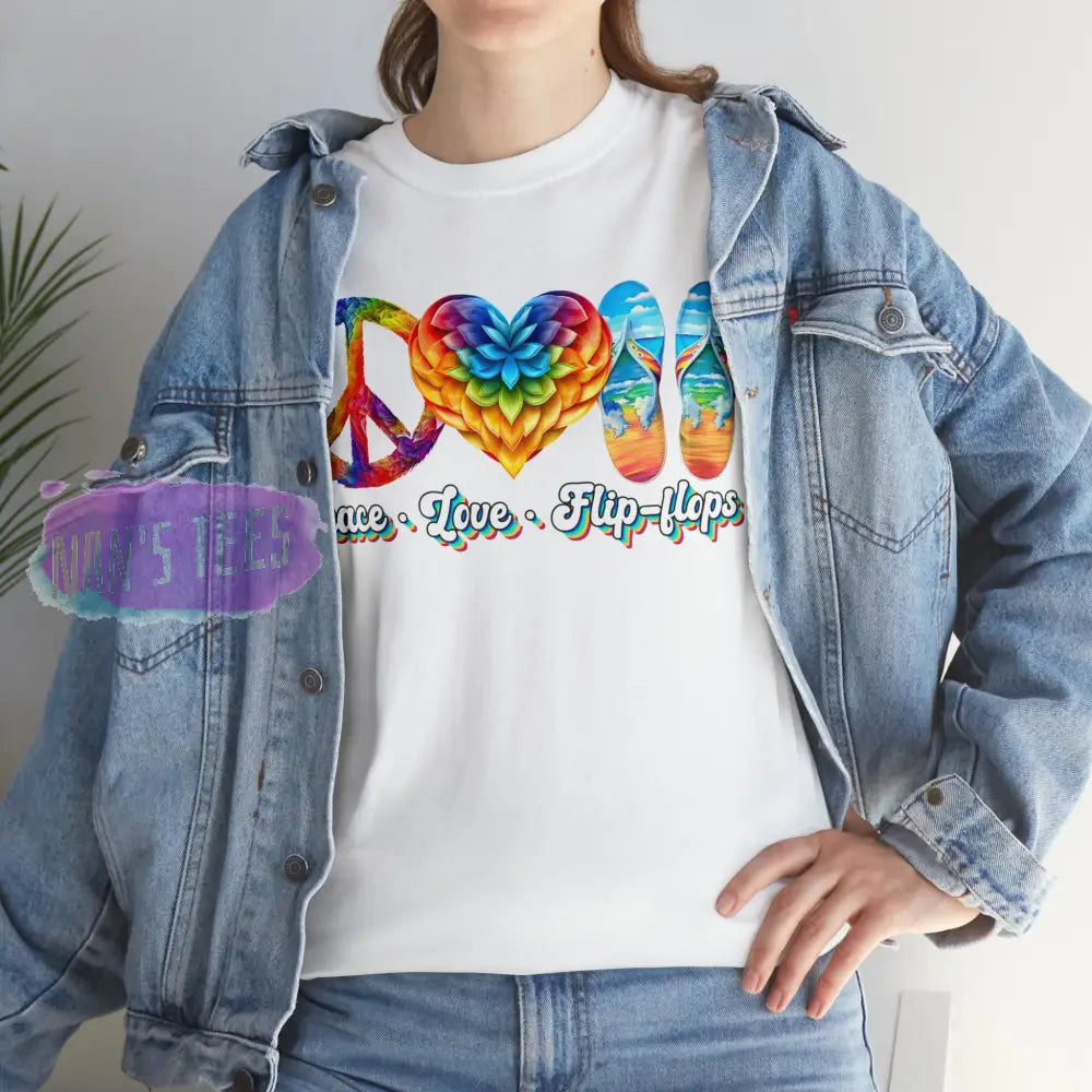 Peace Love Flip Flops Short Sleeve Unisex Heavy Cotton Graphic Tee T-Shirt