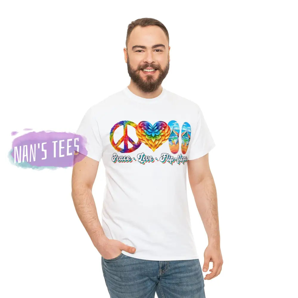 Peace Love Flip Flops Short Sleeve Unisex Heavy Cotton Graphic Tee T-Shirt