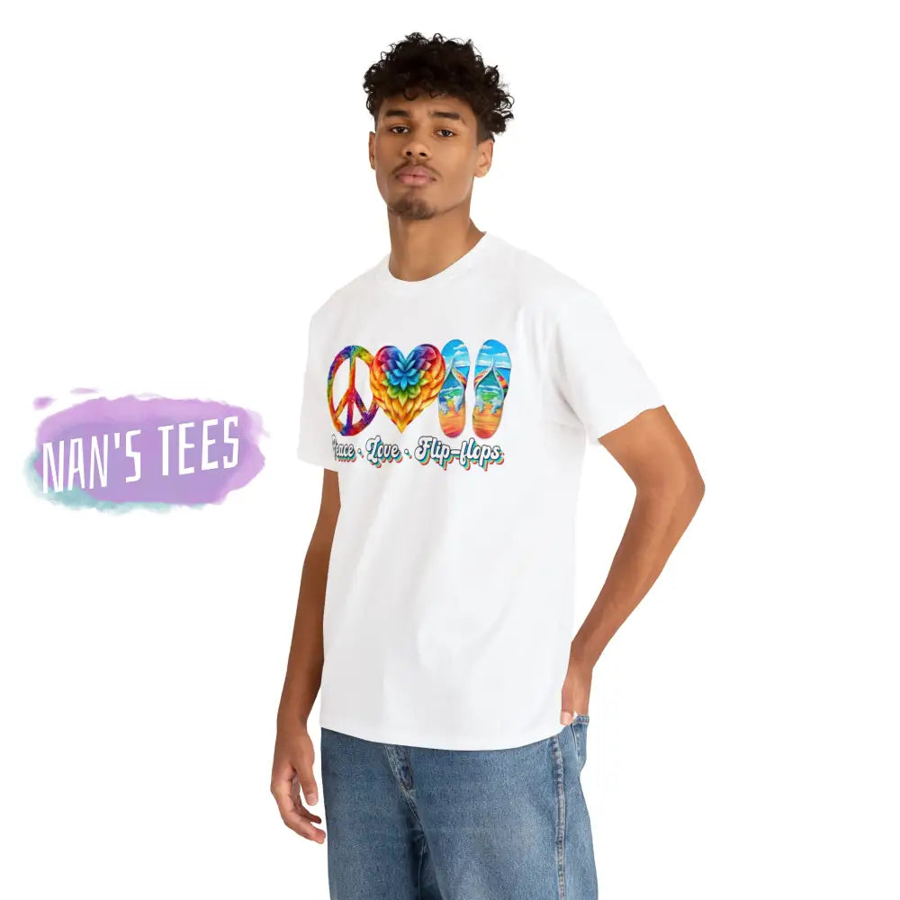 Peace Love Flip Flops Short Sleeve Unisex Heavy Cotton Graphic Tee T-Shirt