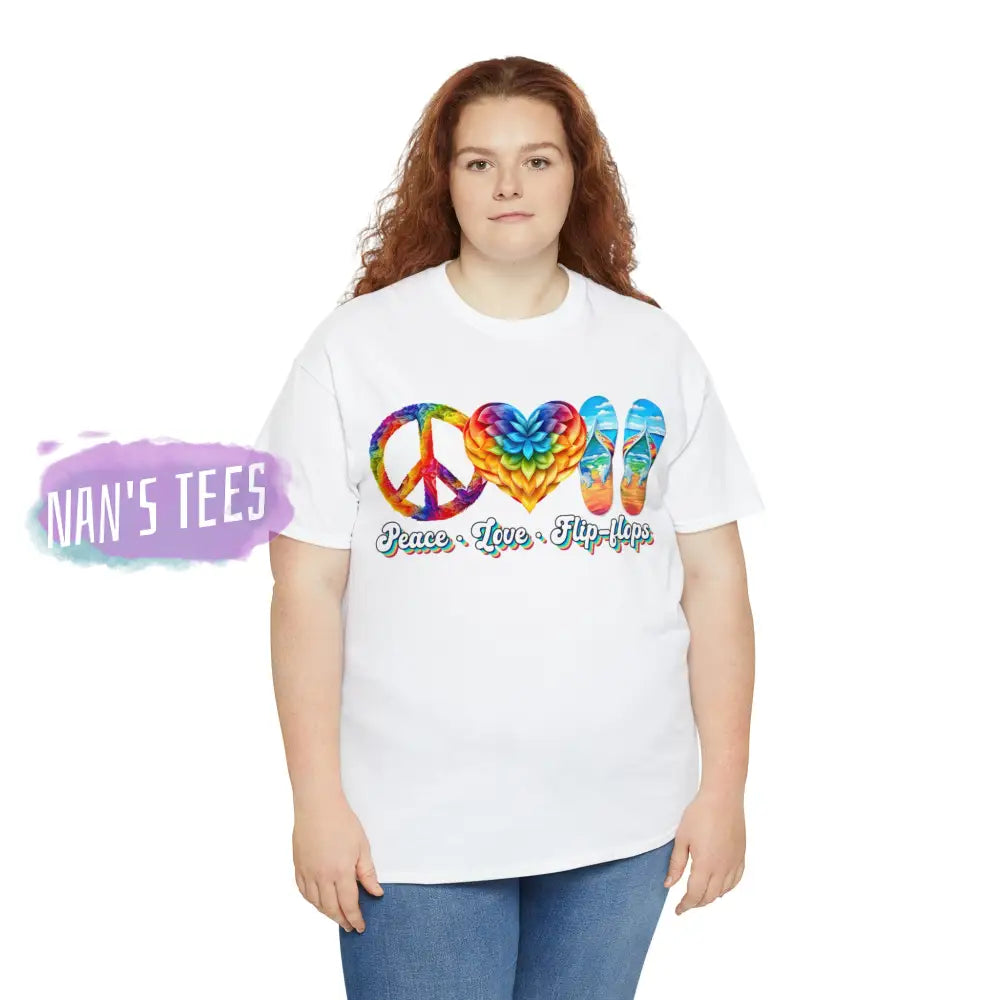 Peace Love Flip Flops Short Sleeve Unisex Heavy Cotton Graphic Tee T-Shirt