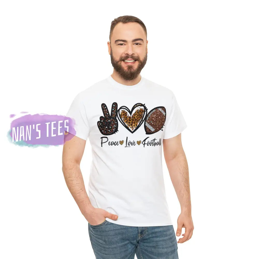 Peace Love Football Short Sleeve Unisex Heavy Cotton Graphic Tee T-Shirt