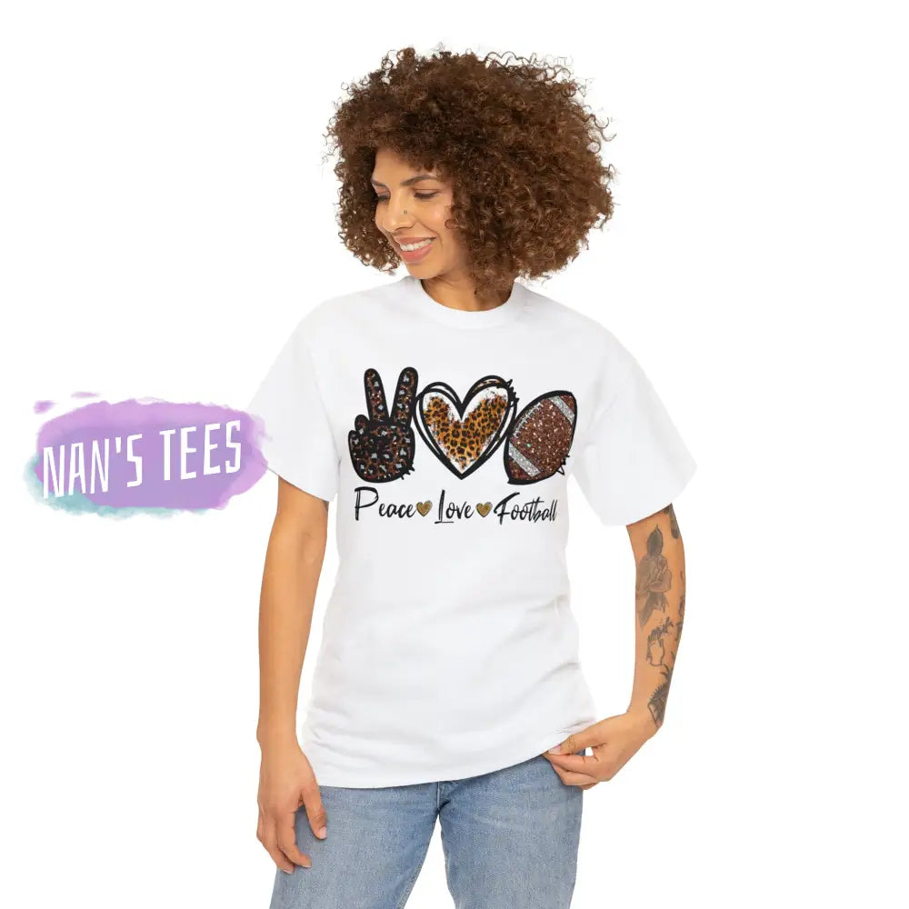 Peace Love Football Short Sleeve Unisex Heavy Cotton Graphic Tee T-Shirt