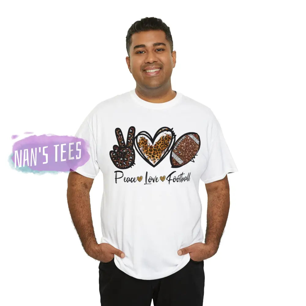 Peace Love Football Short Sleeve Unisex Heavy Cotton Graphic Tee T-Shirt