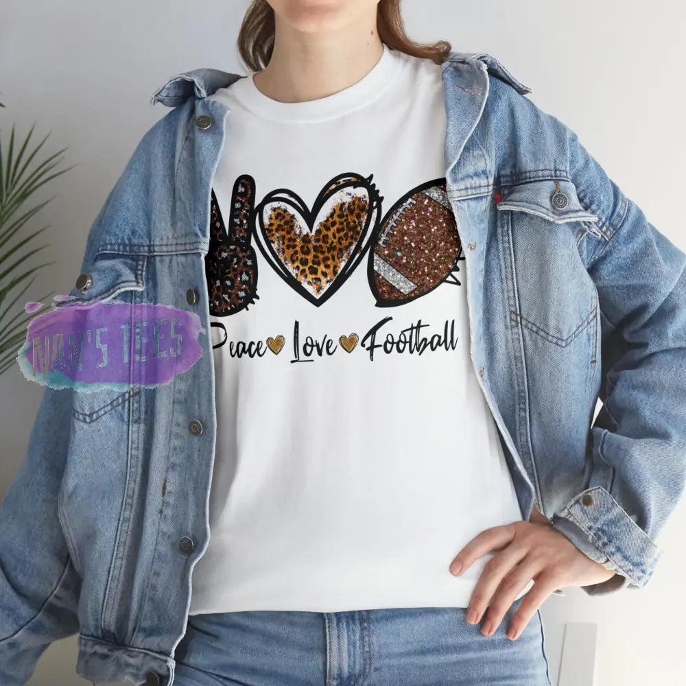 Peace Love Football Short Sleeve Unisex Heavy Cotton Graphic Tee T-Shirt