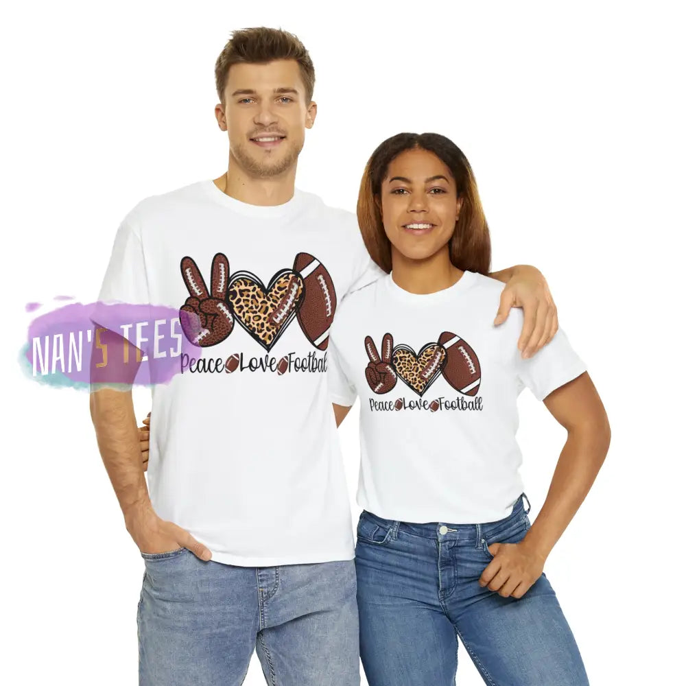 Peace Love Football Short Sleeve Unisex Heavy Cotton Graphic Tee T-Shirt