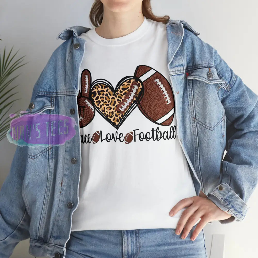 Peace Love Football Short Sleeve Unisex Heavy Cotton Graphic Tee T-Shirt