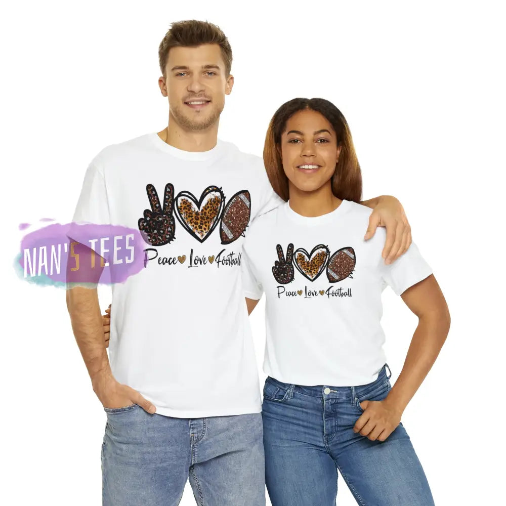 Peace Love Football Short Sleeve Unisex Heavy Cotton Graphic Tee T-Shirt