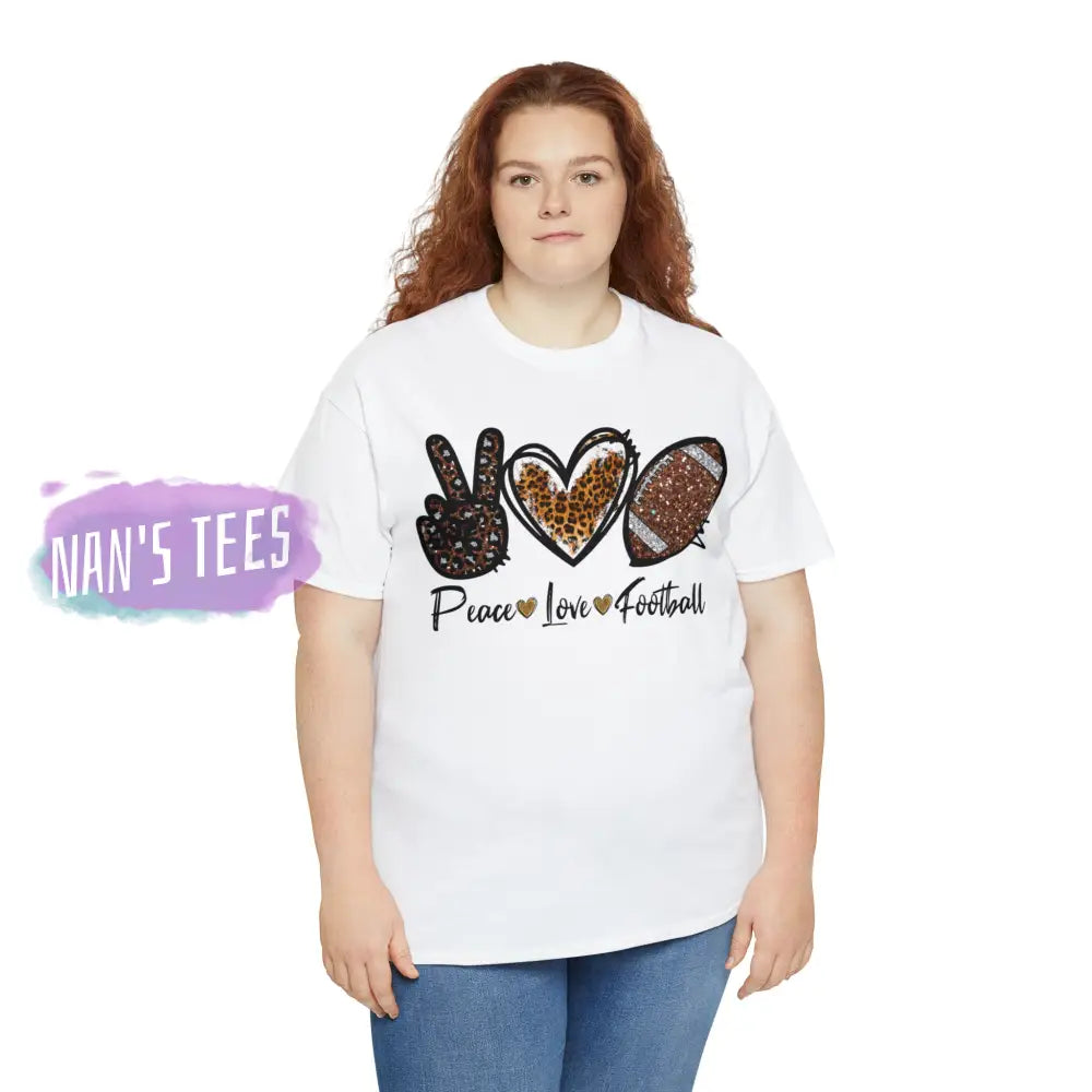 Peace Love Football Short Sleeve Unisex Heavy Cotton Graphic Tee T-Shirt
