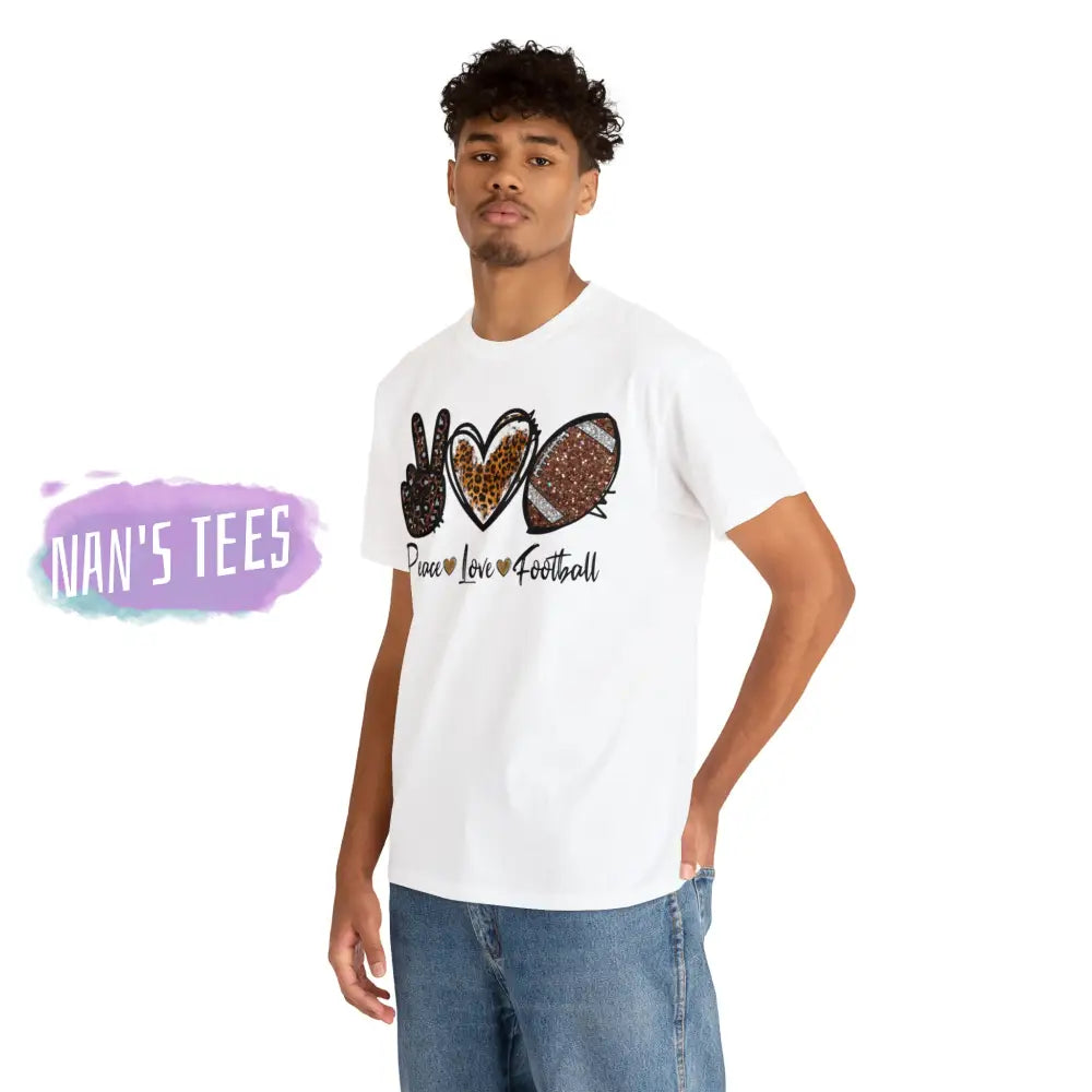 Peace Love Football Short Sleeve Unisex Heavy Cotton Graphic Tee T-Shirt