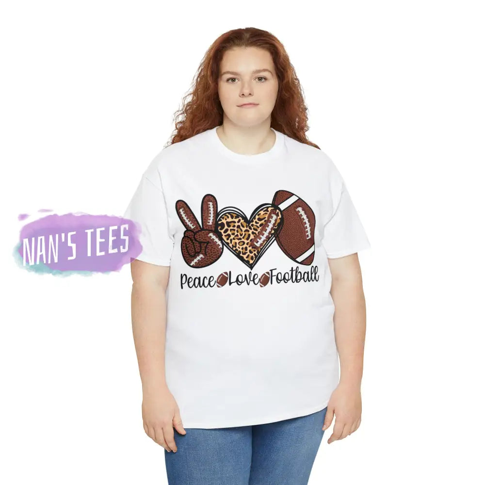 Peace Love Football Short Sleeve Unisex Heavy Cotton Graphic Tee T-Shirt