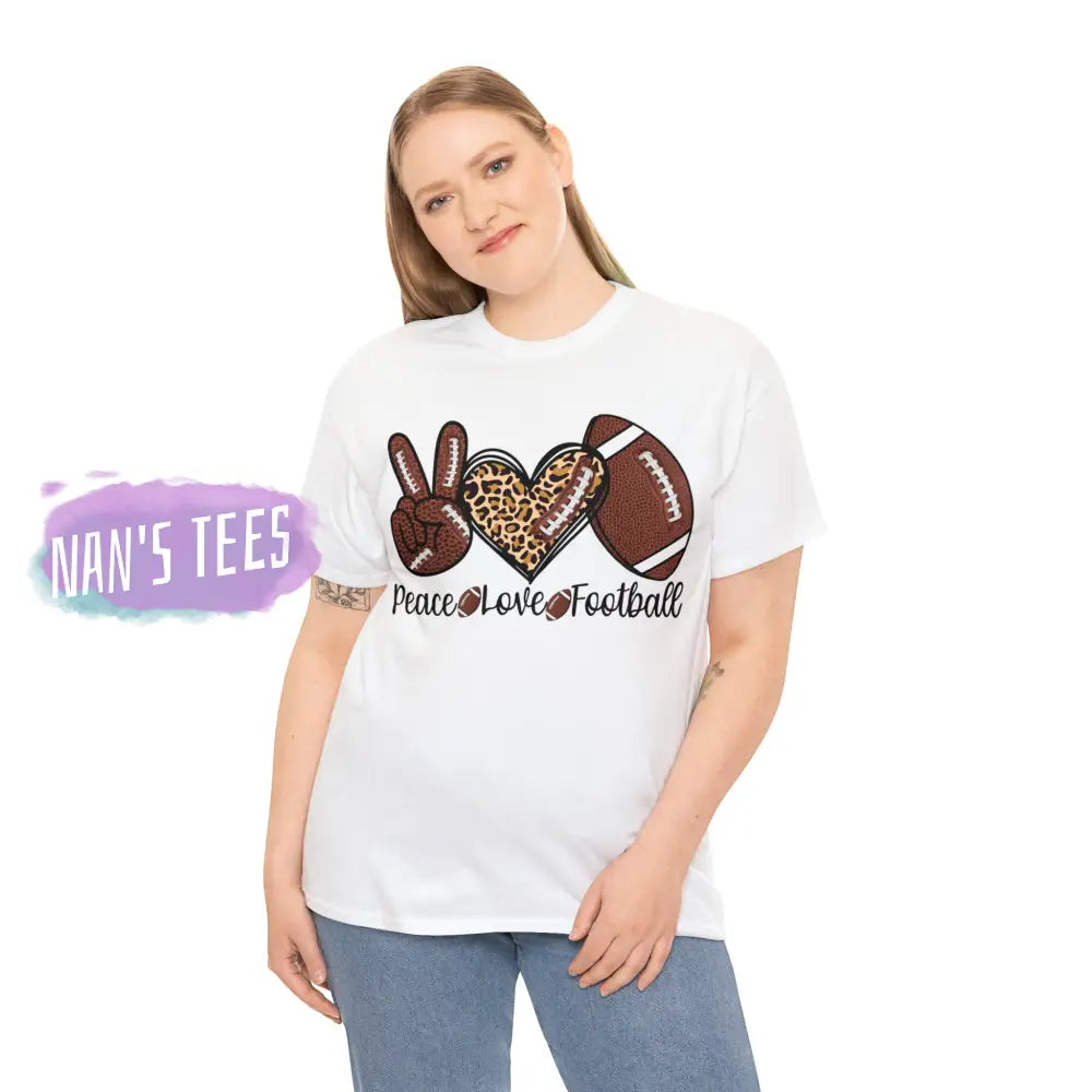 Peace Love Football Short Sleeve Unisex Heavy Cotton Graphic Tee T-Shirt